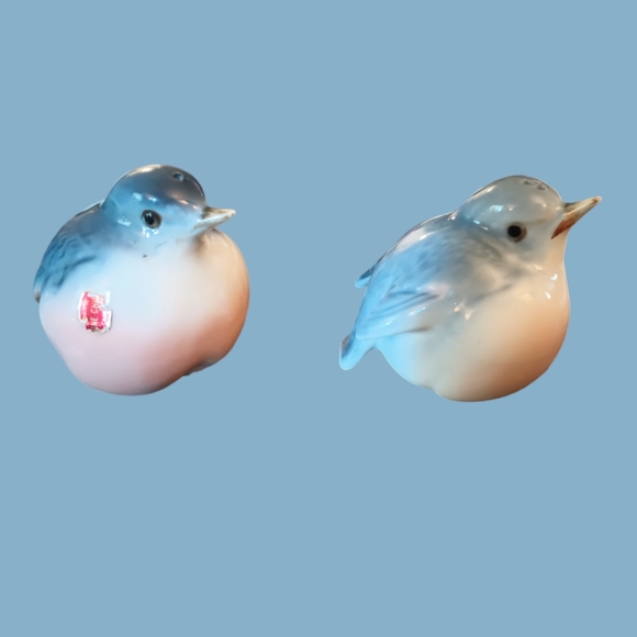 🎈Vintage Genuine Bone China Bird Salt & Pepper Shakers Bluebirds Made in Taiwan - Picture 2 of 4